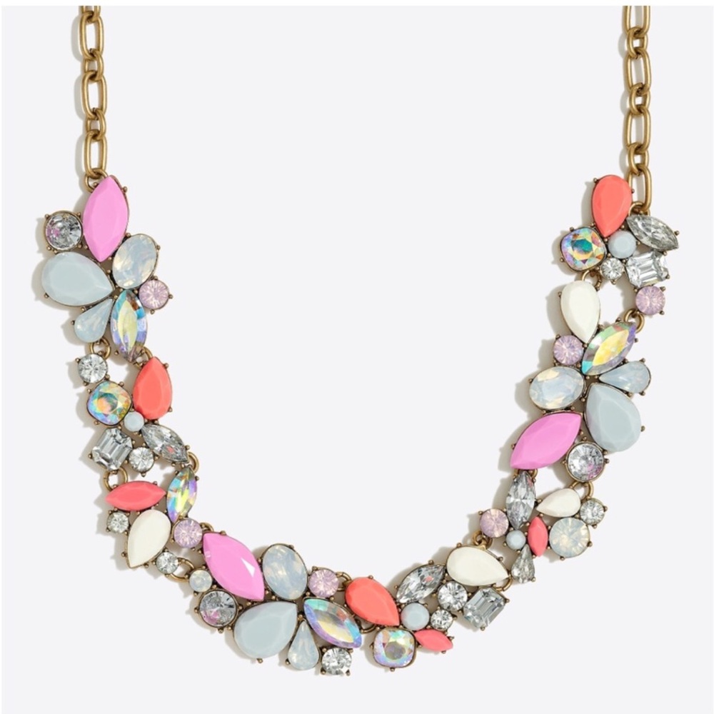 J. Crew Multicolor Crystal Bib Necklace - Pink, Coral, White, Opal